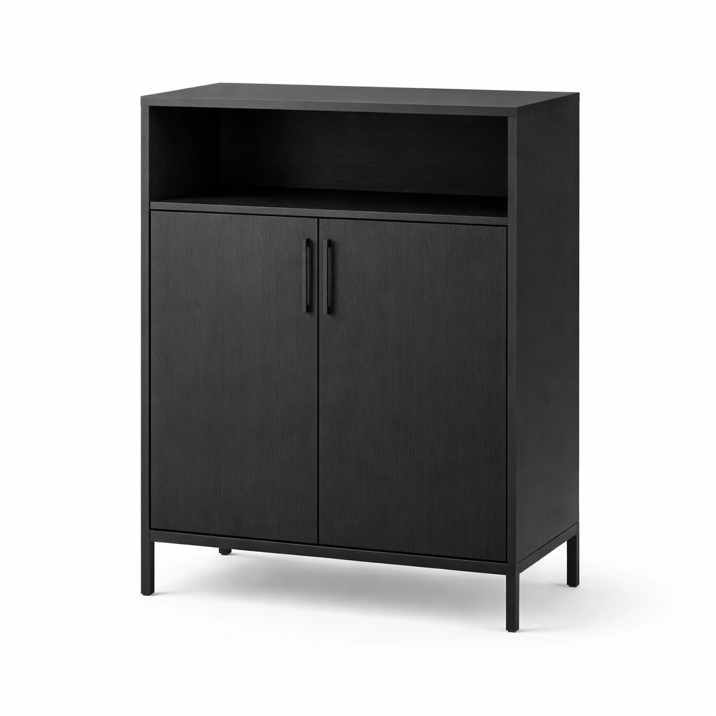 Sideboard Modern Schwarz mit Metallgestell